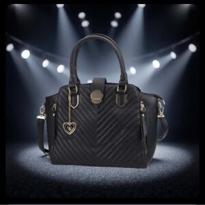 Chic Black Satchel with Heart Charm